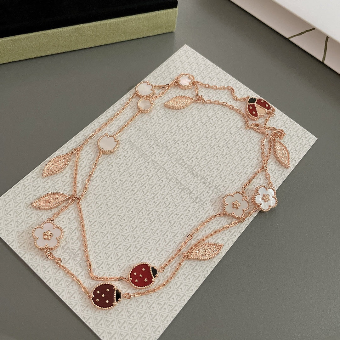[Vicky]LUCKY SPRING 15 MOTIFS ROSE GOLD NECKLACE
