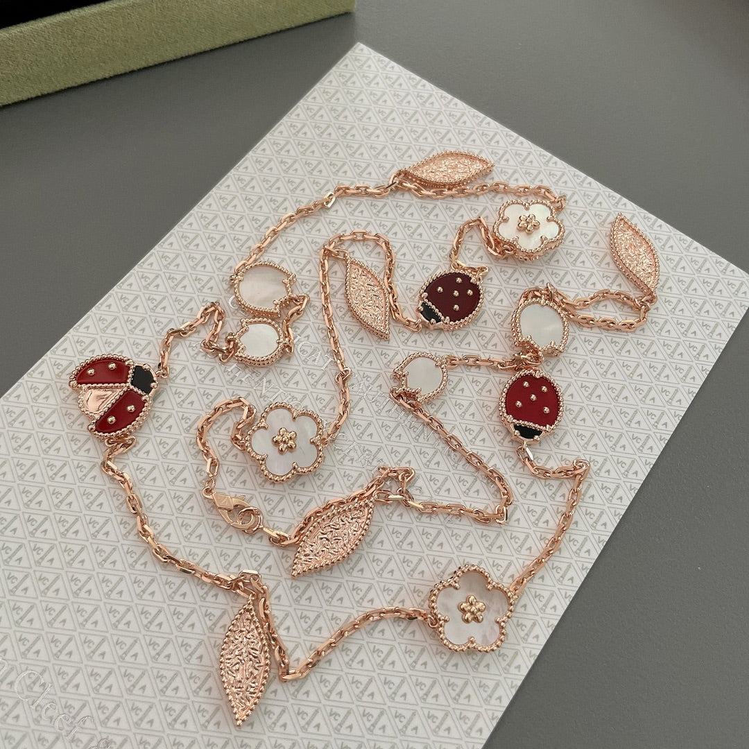 [Vicky]LUCKY SPRING 15 MOTIFS ROSE GOLD NECKLACE