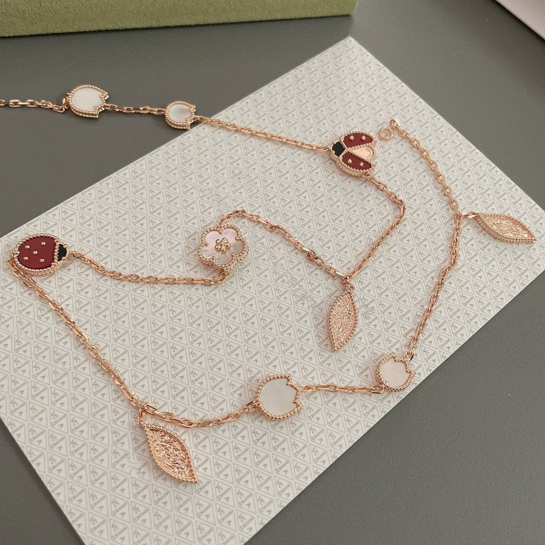 [Vicky]LUCKY SPRING 15 MOTIFS ROSE GOLD NECKLACE