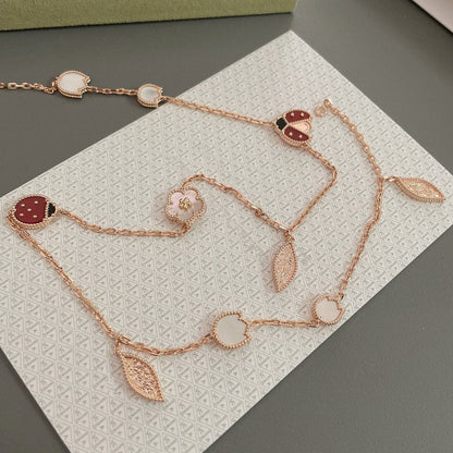 [Vicky]LUCKY SPRING 15 MOTIFS ROSE GOLD NECKLACE