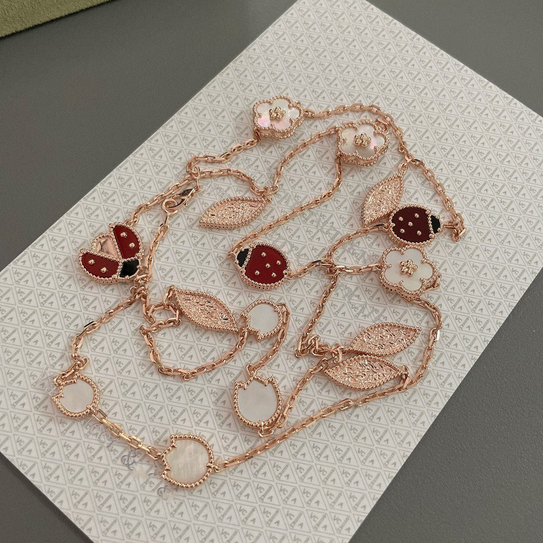 [Vicky]LUCKY SPRING 15 MOTIFS ROSE GOLD NECKLACE
