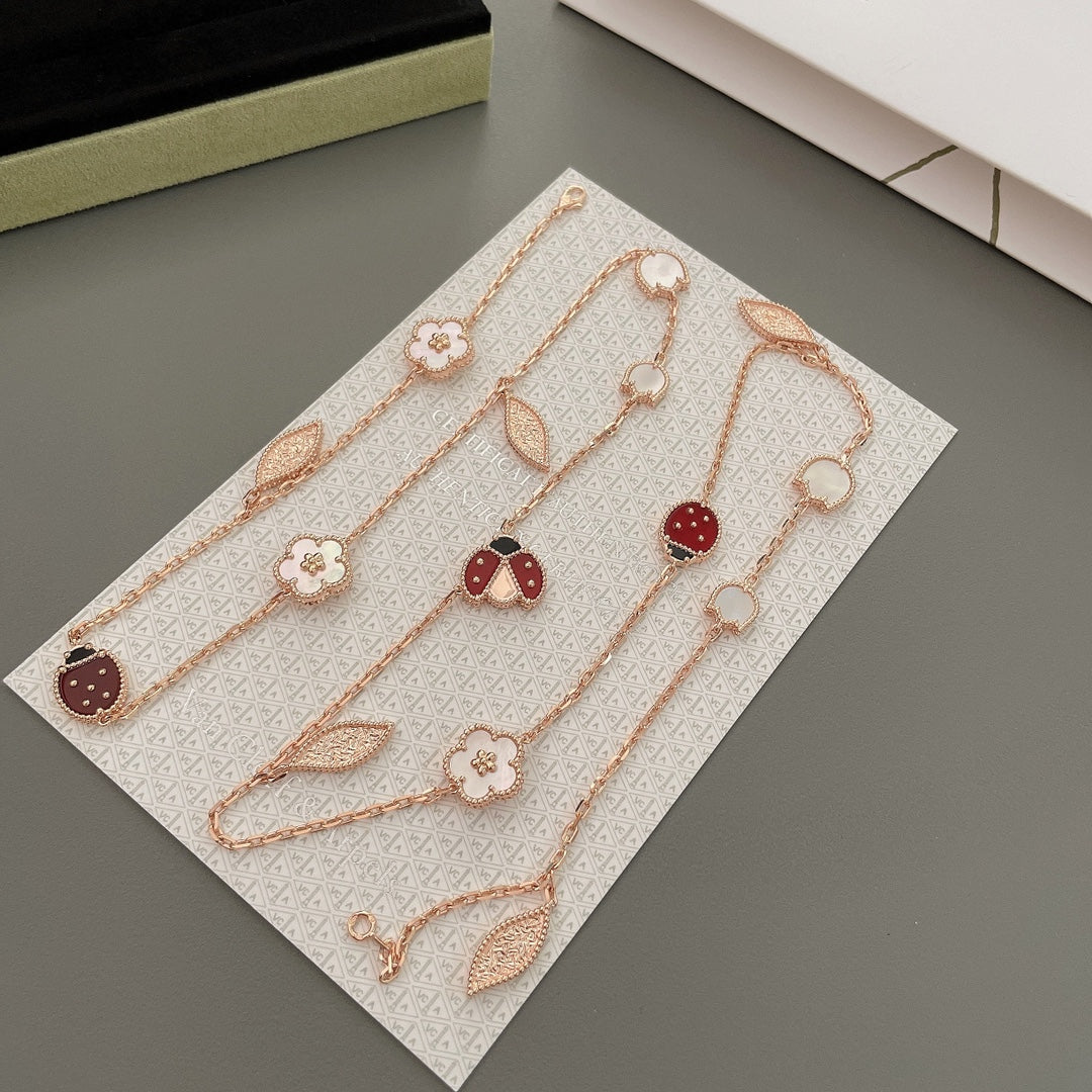 [Vicky]LUCKY SPRING 15 MOTIFS ROSE GOLD NECKLACE