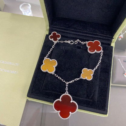 [Vicky]CLOVER 5 MOTIFS SIVLER CARNELIAN TIGER EYE BRACELET