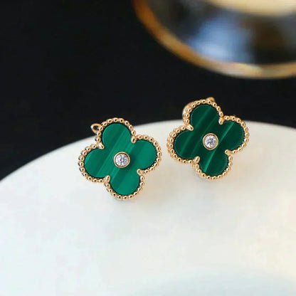 [Vicky]CLOVER MEDIUM 1 MOTIFS MALACHITE DIAMOND EARRINGS