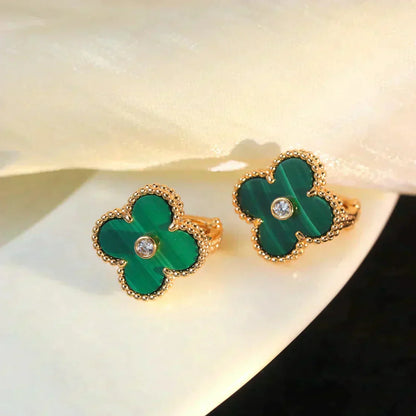 [Vicky]CLOVER MEDIUM 1 MOTIFS MALACHITE DIAMOND EARRINGS