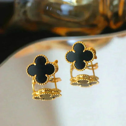 [Vicky]CLOVER MEDIUM 1 MOTIFS  ONYX STUD EARRINGS