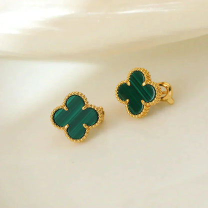 [Vicky]CLOVER MEDIUM 1 MOTIFS MALACHITE  EARRINGS