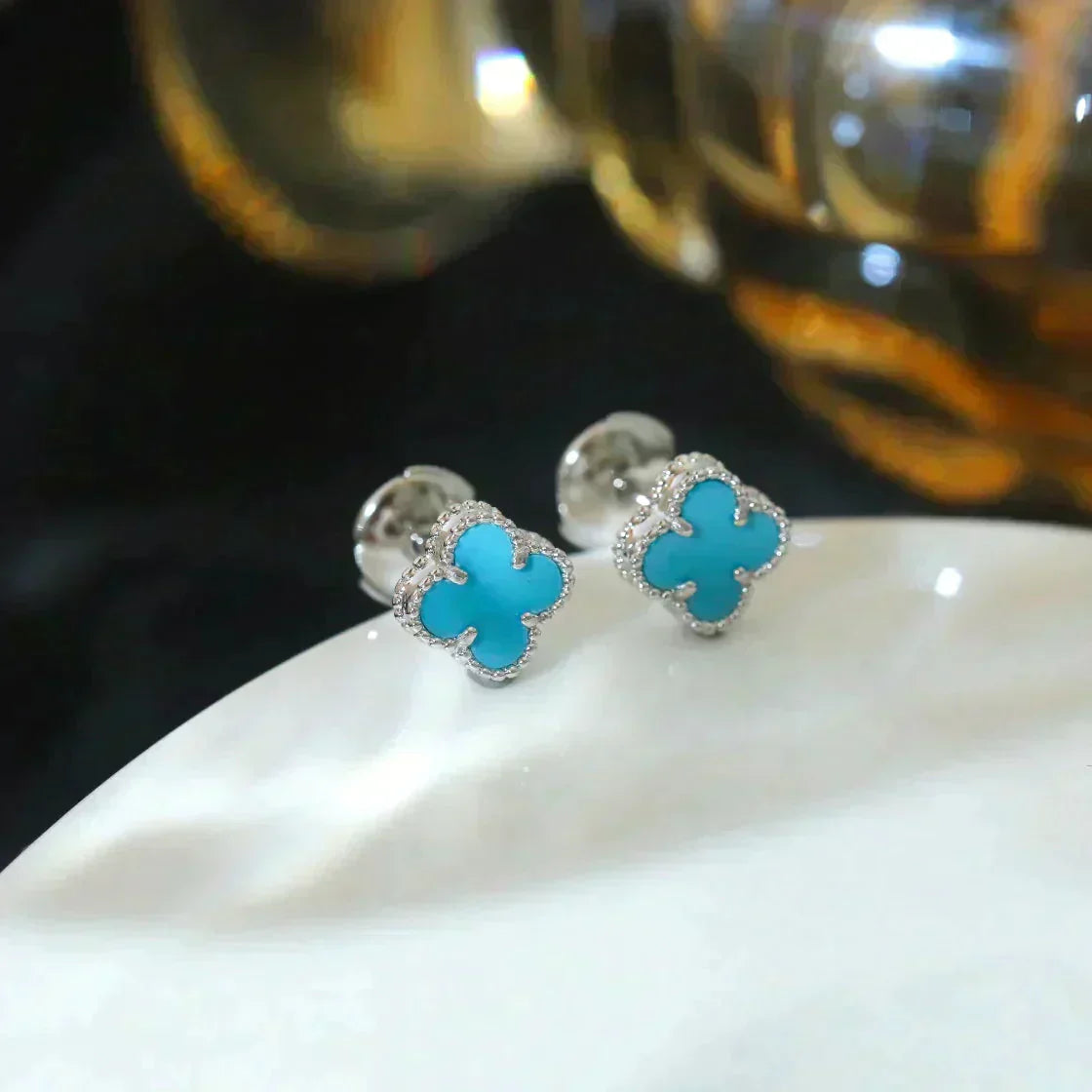 [Vicky]CLOVER MINI 9.5MM TURQUOISE EARRINGS SILVER