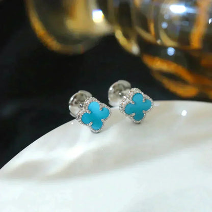 [Vicky]CLOVER MINI 9.5MM TURQUOISE EARRINGS SILVER