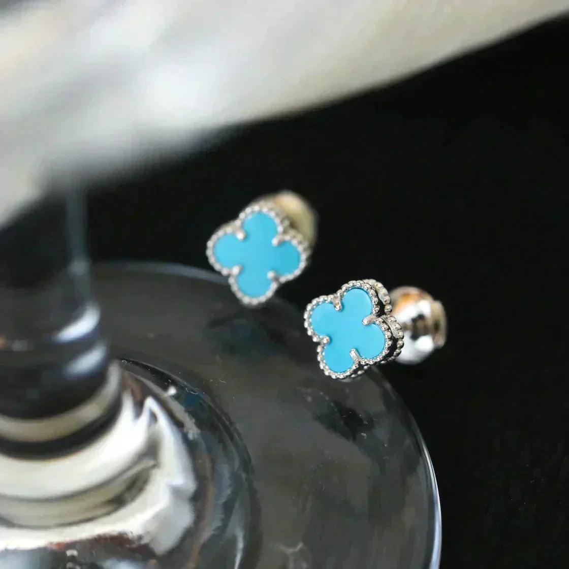 [Vicky]CLOVER MINI 9.5MM TURQUOISE EARRINGS SILVER
