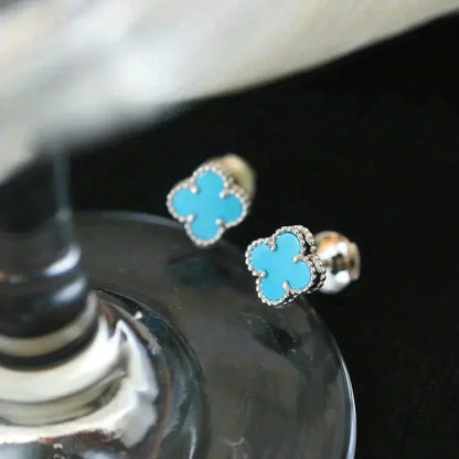 [Vicky]CLOVER MINI 9.5MM TURQUOISE EARRINGS SILVER