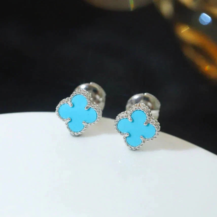 [Vicky]CLOVER MINI 9.5MM TURQUOISE EARRINGS SILVER