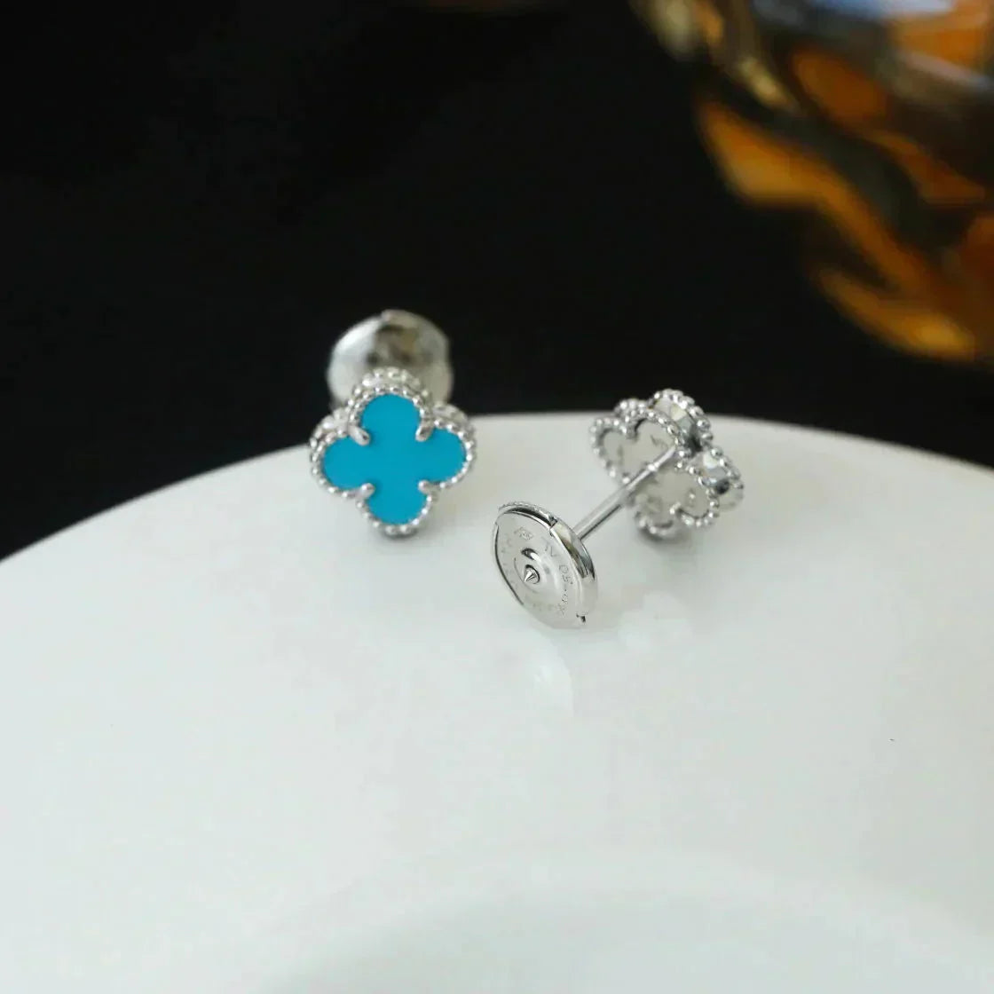 [Vicky]CLOVER MINI 9.5MM TURQUOISE EARRINGS SILVER