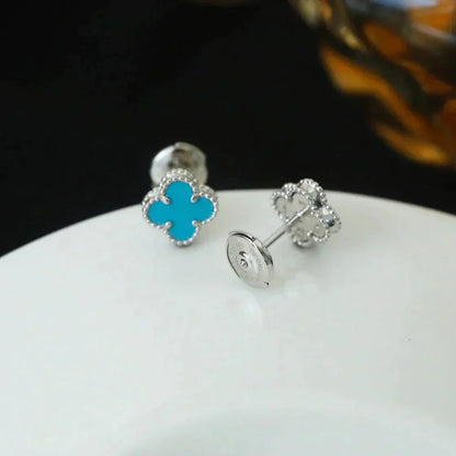 [Vicky]CLOVER MINI 9.5MM TURQUOISE EARRINGS SILVER