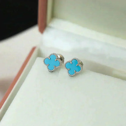 [Vicky]CLOVER MINI 9.5MM TURQUOISE EARRINGS SILVER