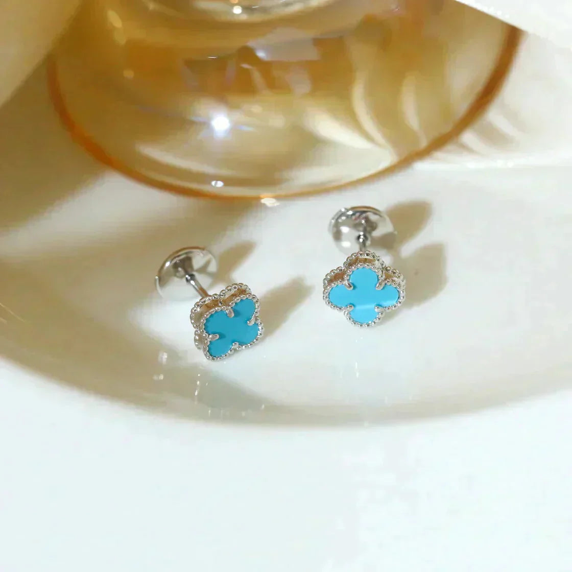 [Vicky]CLOVER MINI 9.5MM TURQUOISE EARRINGS SILVER