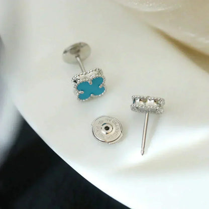 [Vicky]CLOVER MINI 9.5MM TURQUOISE EARRINGS SILVER