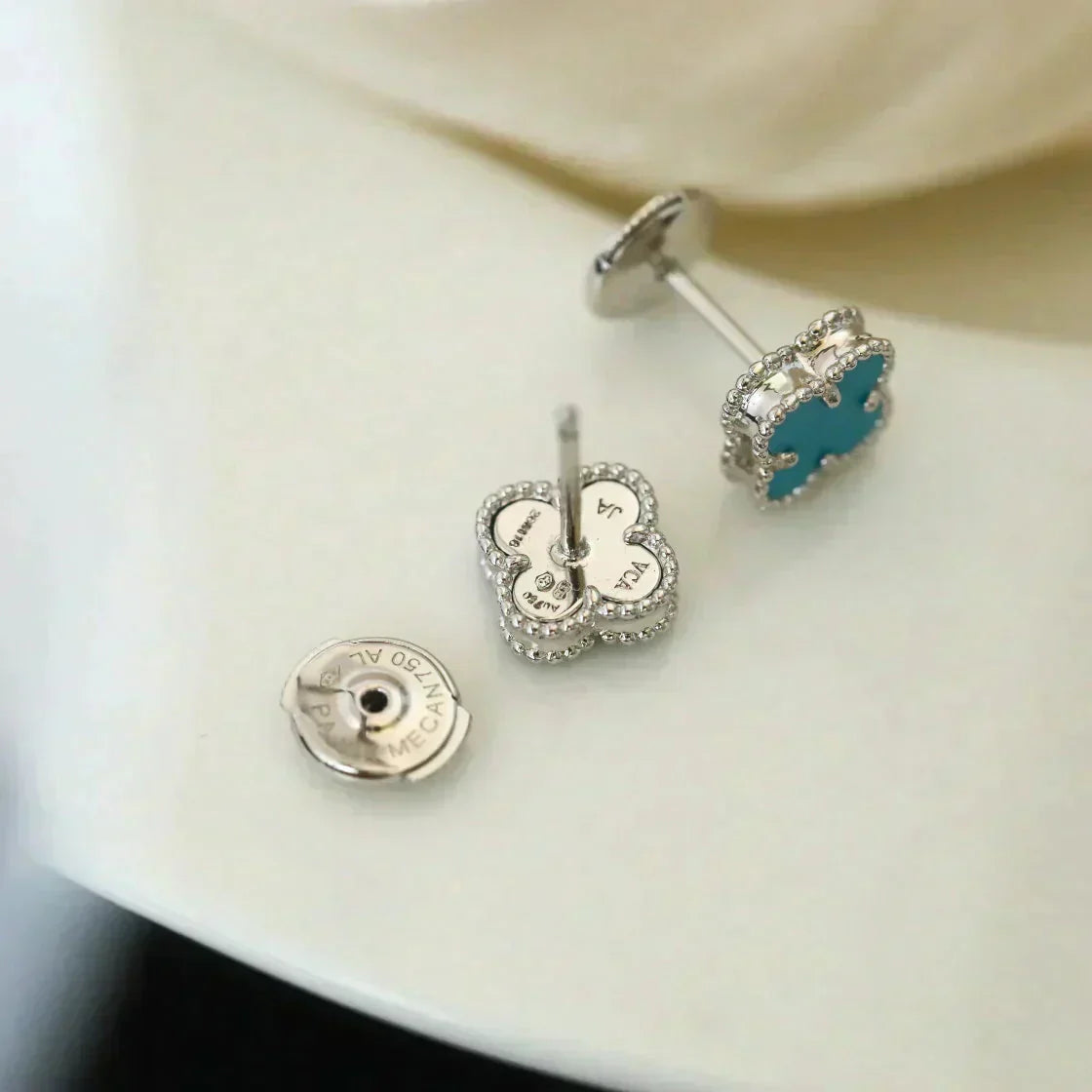 [Vicky]CLOVER MINI 9.5MM TURQUOISE EARRINGS SILVER