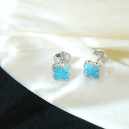 [Vicky]CLOVER MINI 9.5MM TURQUOISE EARRINGS SILVER