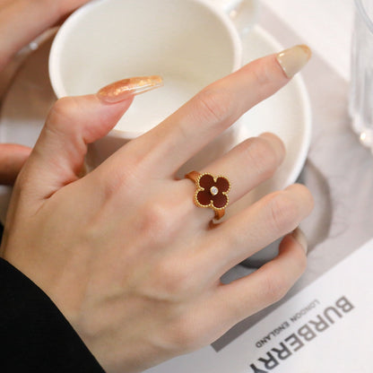 [Vicky]CLOVER CARNELIAN RING ROSE GOLD DIAMOND