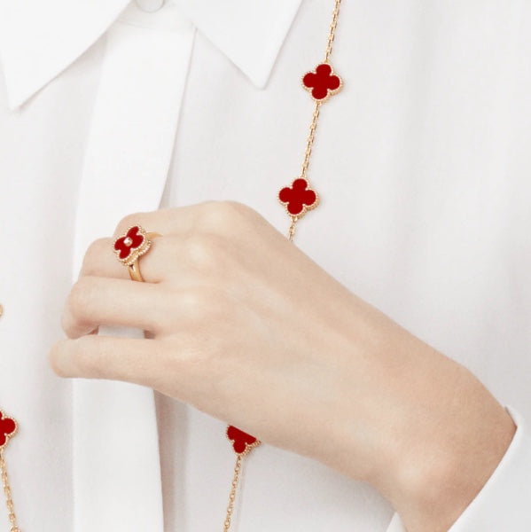 [Vicky]CLOVER CARNELIAN RING ROSE GOLD DIAMOND