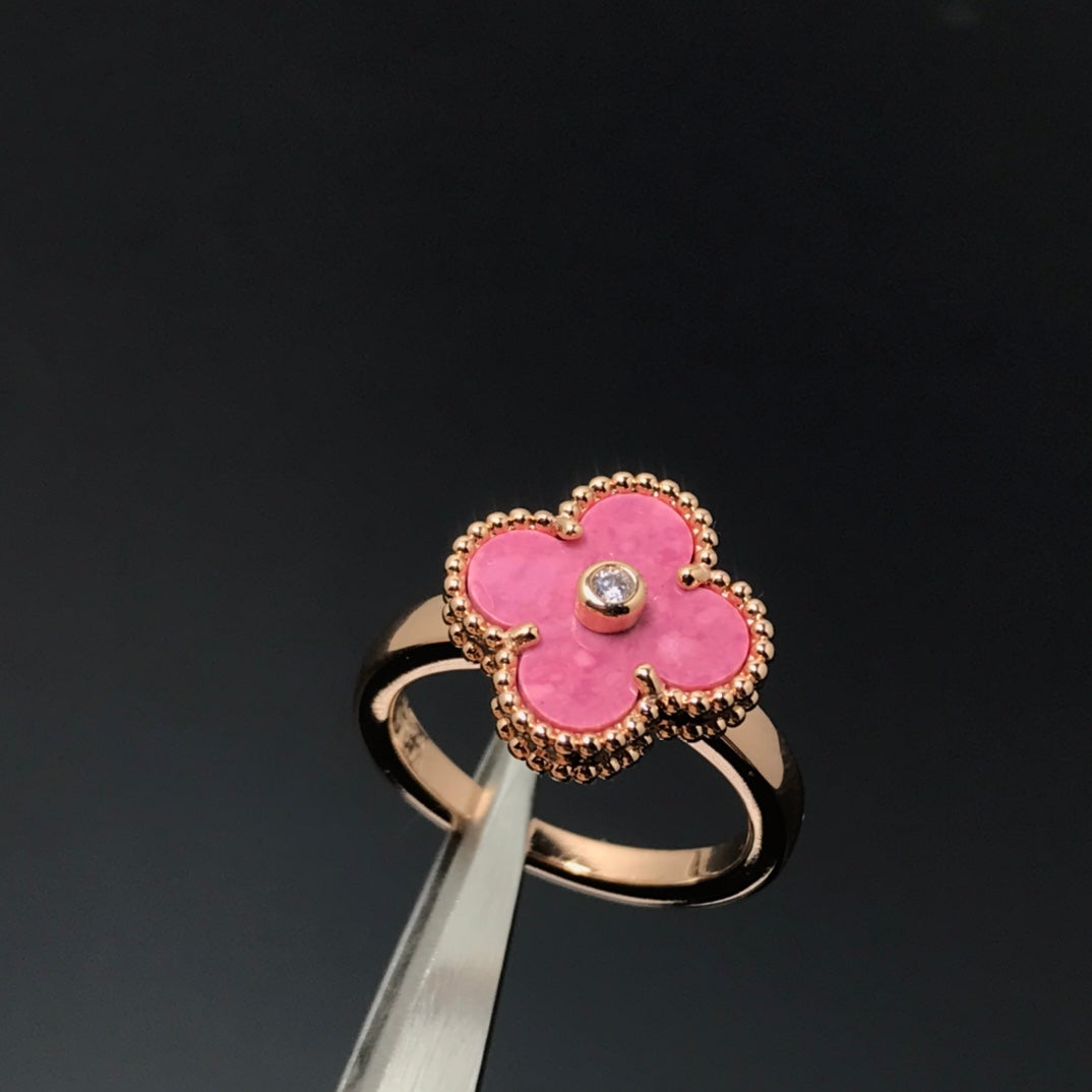 [Vicky]CLOVER RHODONITE ROSE GOLD RING