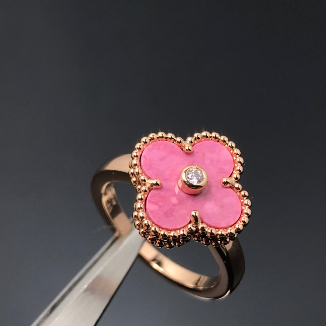 [Vicky]CLOVER RHODONITE ROSE GOLD RING