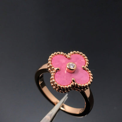[Vicky]CLOVER RHODONITE ROSE GOLD RING