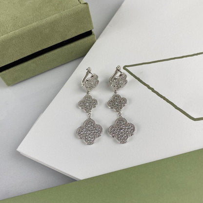 [Vicky]CLOVER 3 MOTIF DIAMOND SILVER DROP EARRINGS