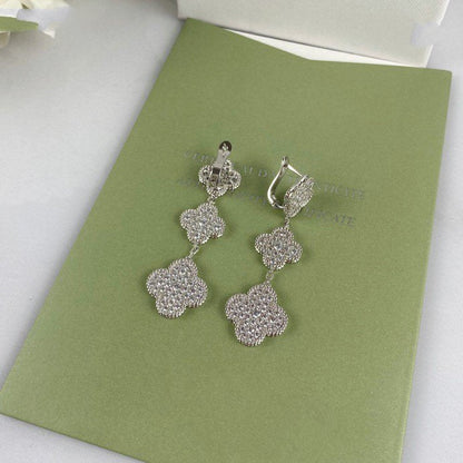 [Vicky]CLOVER 3 MOTIF DIAMOND SILVER DROP EARRINGS
