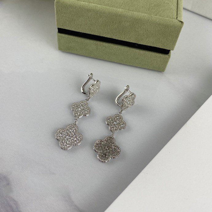 [Vicky]CLOVER 3 MOTIF DIAMOND SILVER DROP EARRINGS