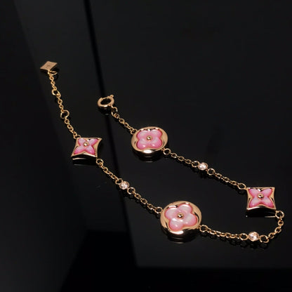 [Vicky]STAR AND SUN 4 MOTIF PINK MOP PINK GOLD BRACELET