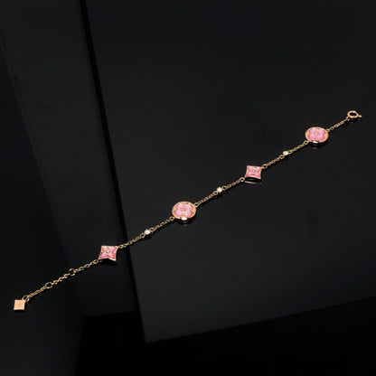 [Vicky]STAR AND SUN 4 MOTIF PINK MOP PINK GOLD BRACELET