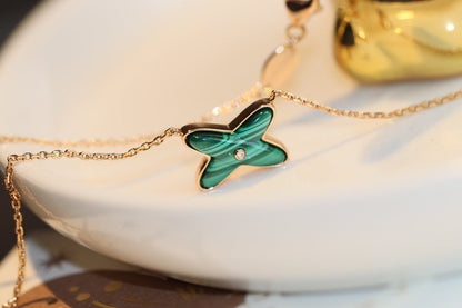 [Vicky]JEUX MALACHITE 1 DIAMOND PINK GOLD NECKLACE