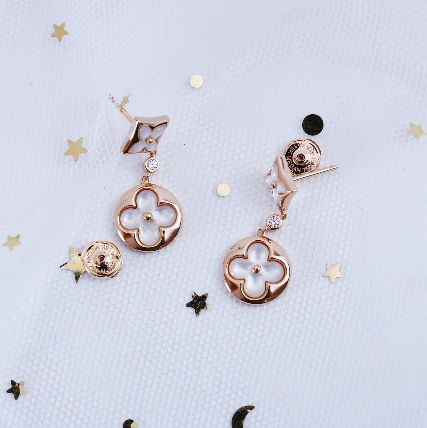 [Vicky]STAR AND SUN PINK GOLD MOP DROP EARRINGS