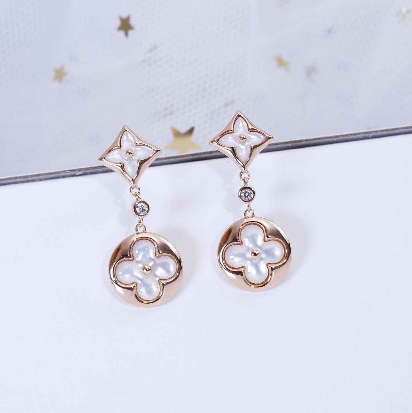 [Vicky]STAR AND SUN PINK GOLD MOP DROP EARRINGS
