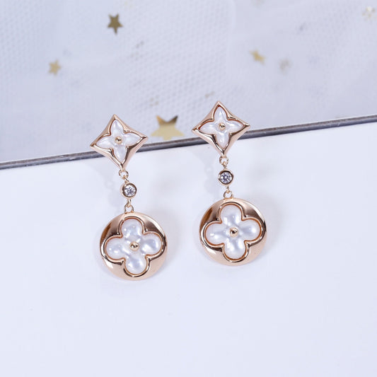 [Vicky]STAR AND SUN PINK GOLD MOP DROP EARRINGS