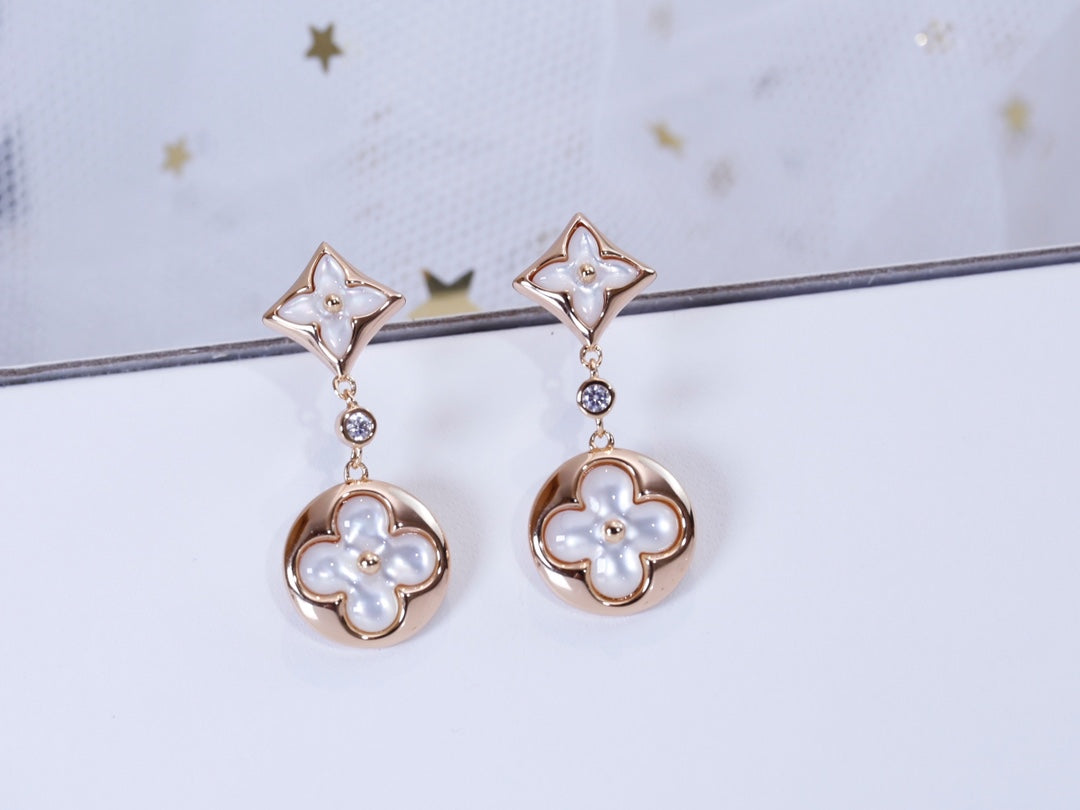 [Vicky]STAR AND SUN PINK GOLD MOP DROP EARRINGS