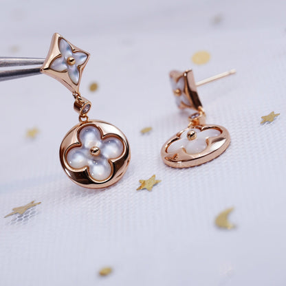 [Vicky]STAR AND SUN PINK GOLD MOP DROP EARRINGS