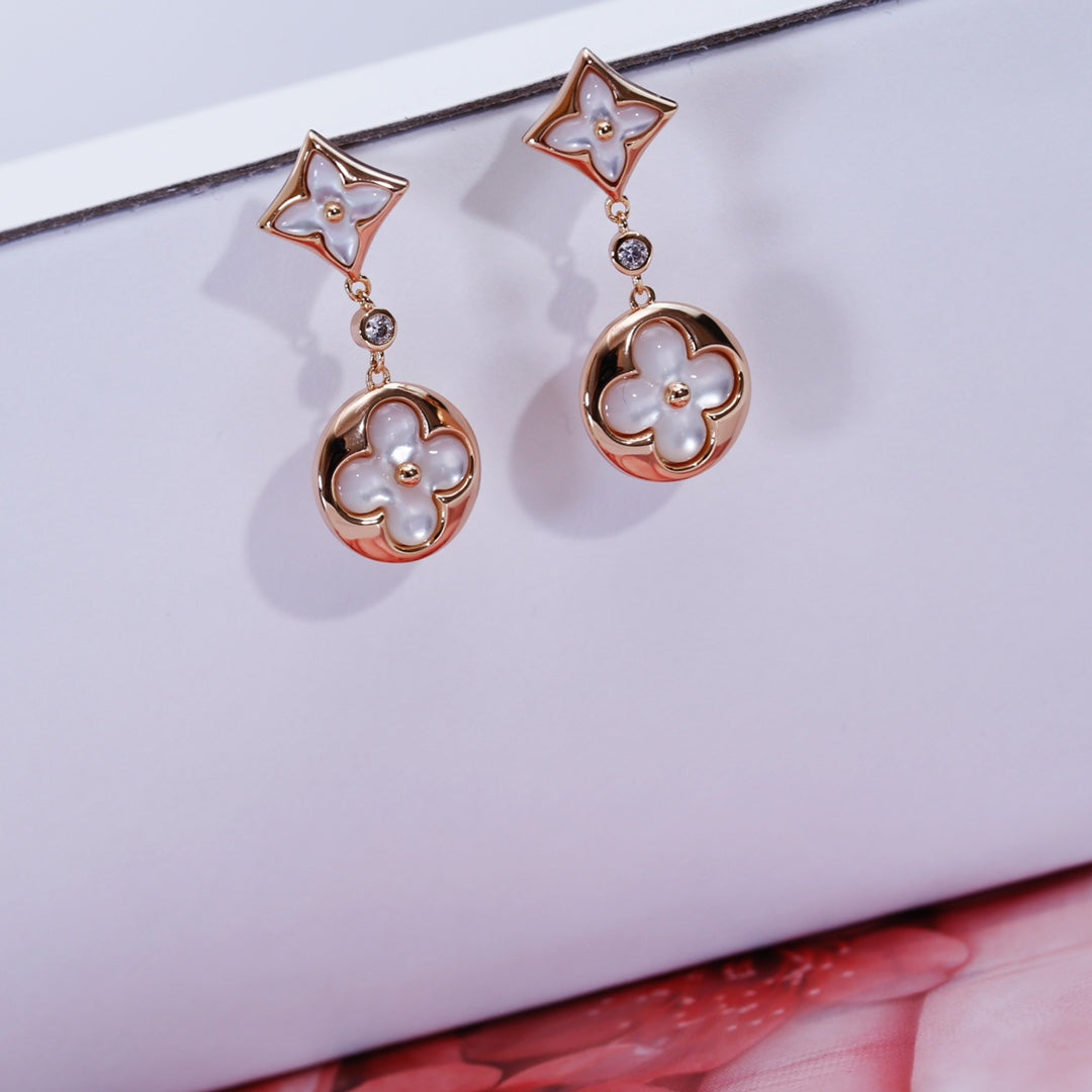 [Vicky]STAR AND SUN PINK GOLD MOP DROP EARRINGS