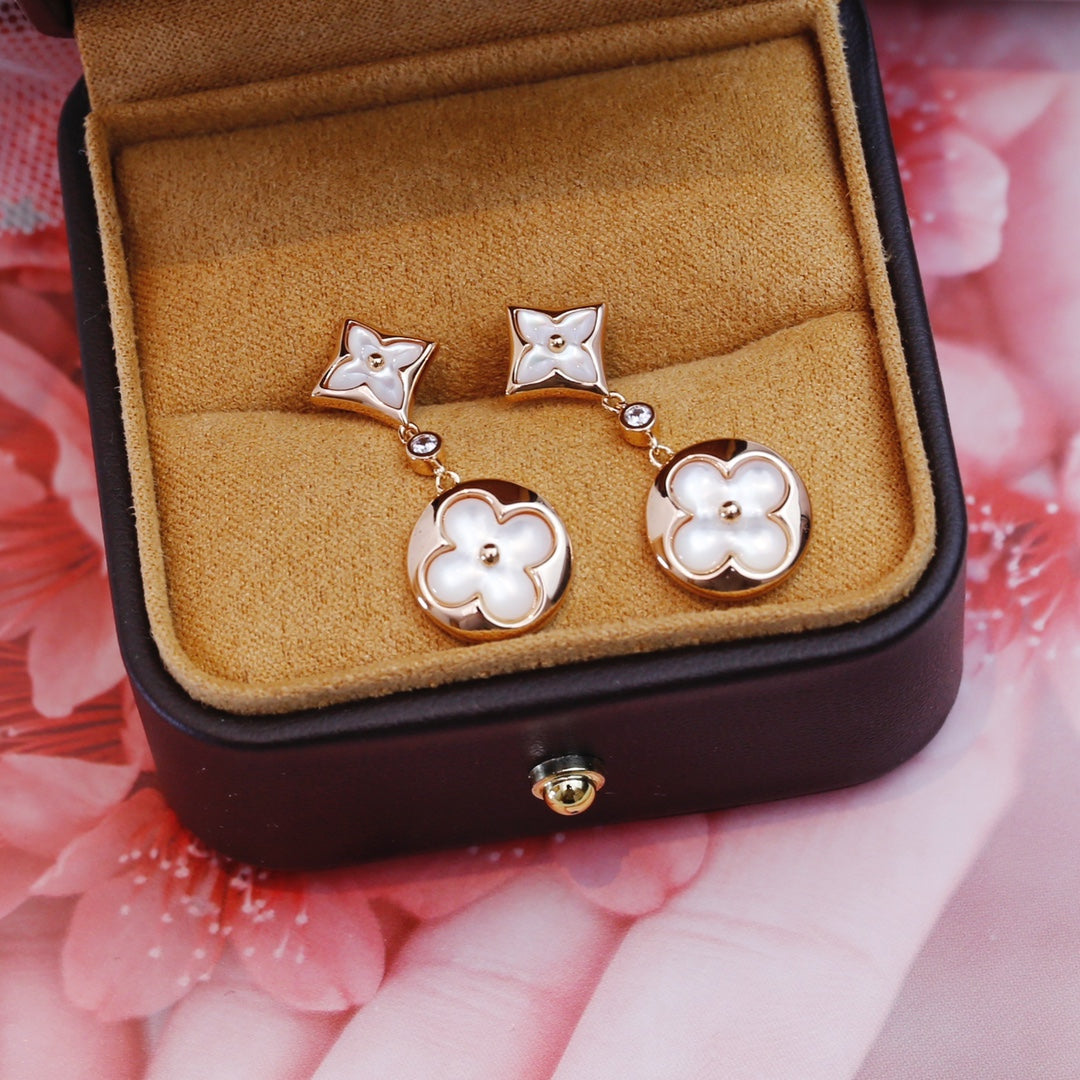 [Vicky]STAR AND SUN PINK GOLD MOP DROP EARRINGS
