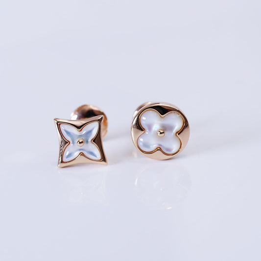 [Vicky]STAR AND SUN PINK GOLD MOP STUD EARRINGS