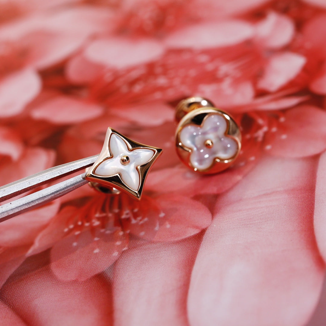[Vicky]STAR AND SUN PINK GOLD MOP STUD EARRINGS