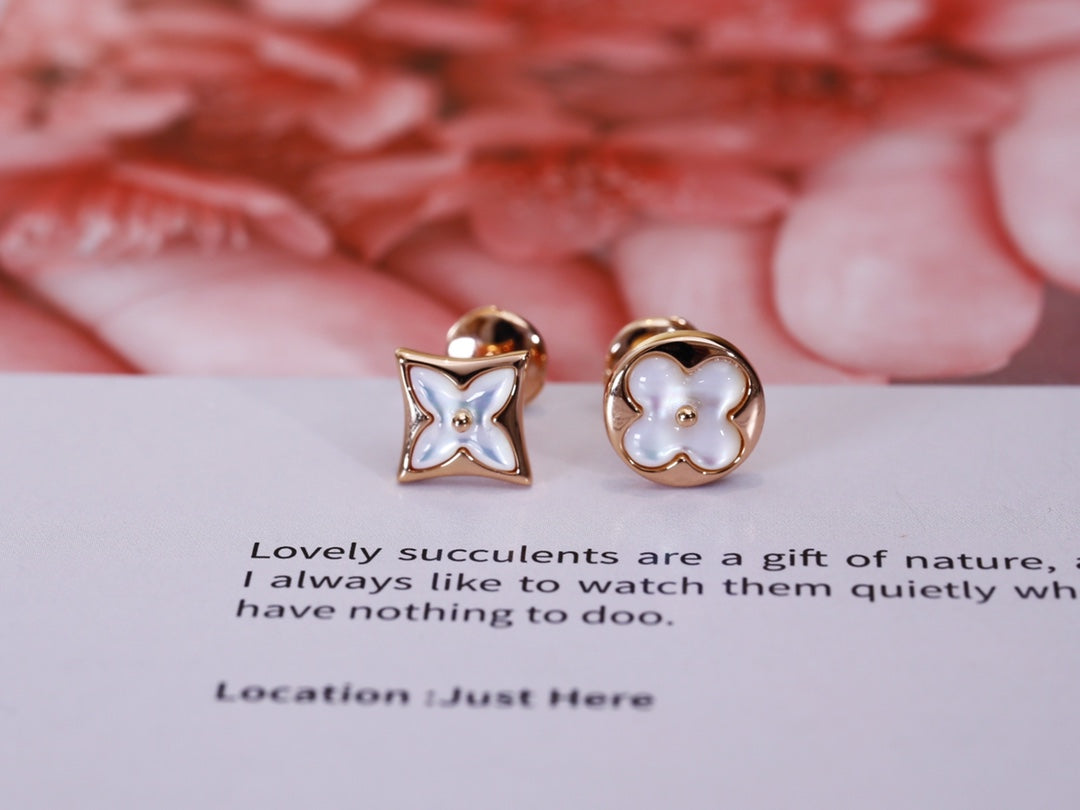 [Vicky]STAR AND SUN PINK GOLD MOP STUD EARRINGS