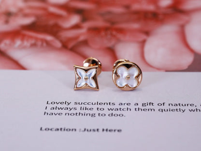 [Vicky]STAR AND SUN PINK GOLD MOP STUD EARRINGS