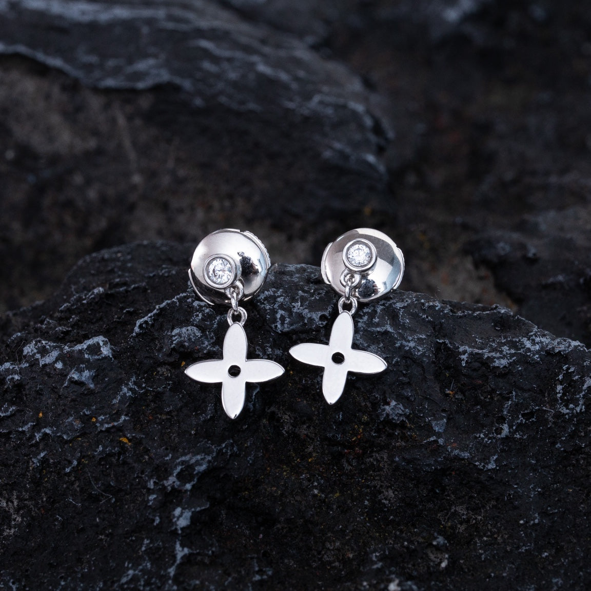 [Vicky]VIDYLLE SILVER DIAMOND MINI DROP EARRINGS