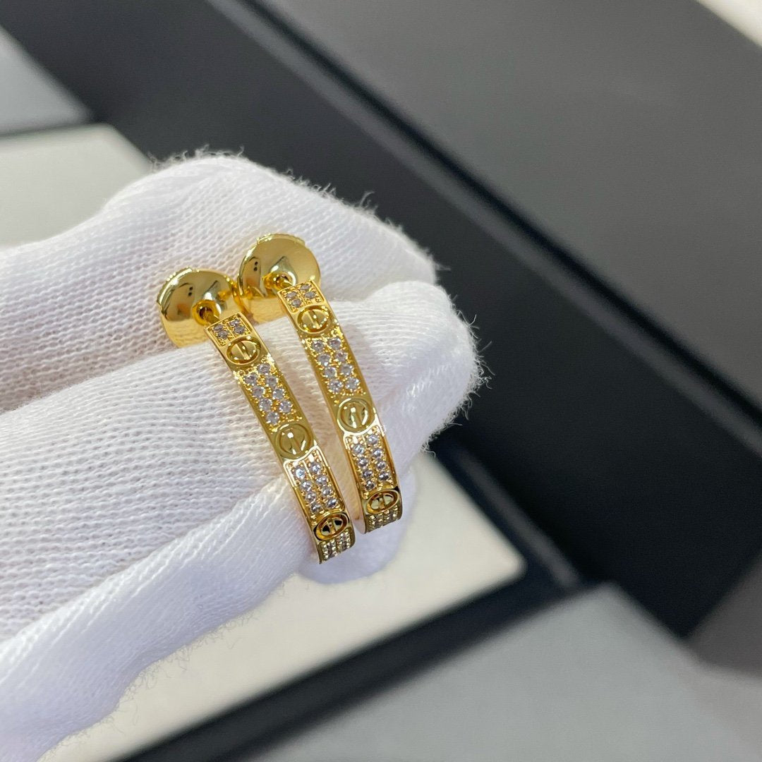 [Vicky]LOVE DIAMOND GOLD HOOP EARRINGS
