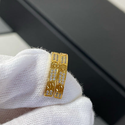 [Vicky]LOVE DIAMOND GOLD HOOP EARRINGS