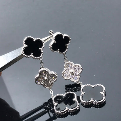 [Vicky]CLOVER 3 MOTIF DIAMOND ONYX SILVER EARRINGS