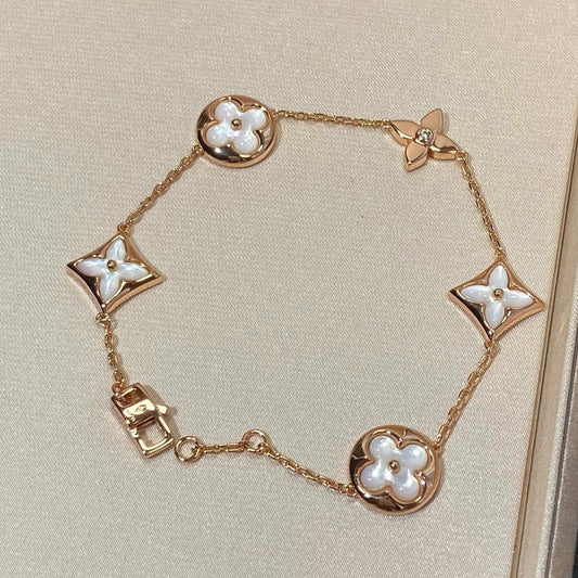 [Vicky]STAR AND SUN 5 MOTIF MOP PINK GOLD BRACELET